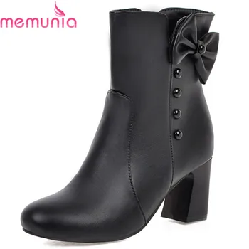 

MEMUNIA 2020 hot women ankle boots rivet bowknot zipper sweet party wedding shoes square heel autumn winter booties woman