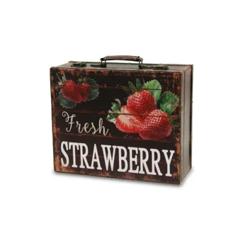 

Wooden suitcase "Fresh Strawberry", lined inside with black fabric