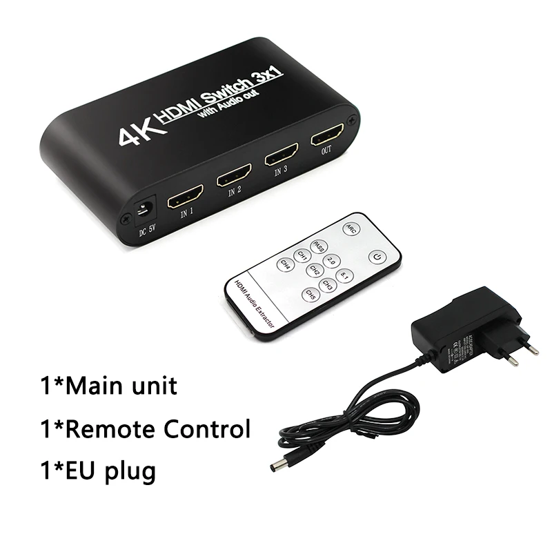 EU Plug HDMI коммутатор с аудио сплиттером 3 входа 1 выход HDMI коммутатор 3x1 для xbox 360 PS4 Smart Android HDTV 4K 3 в 1 выход адаптер - Цвет: EU Plug