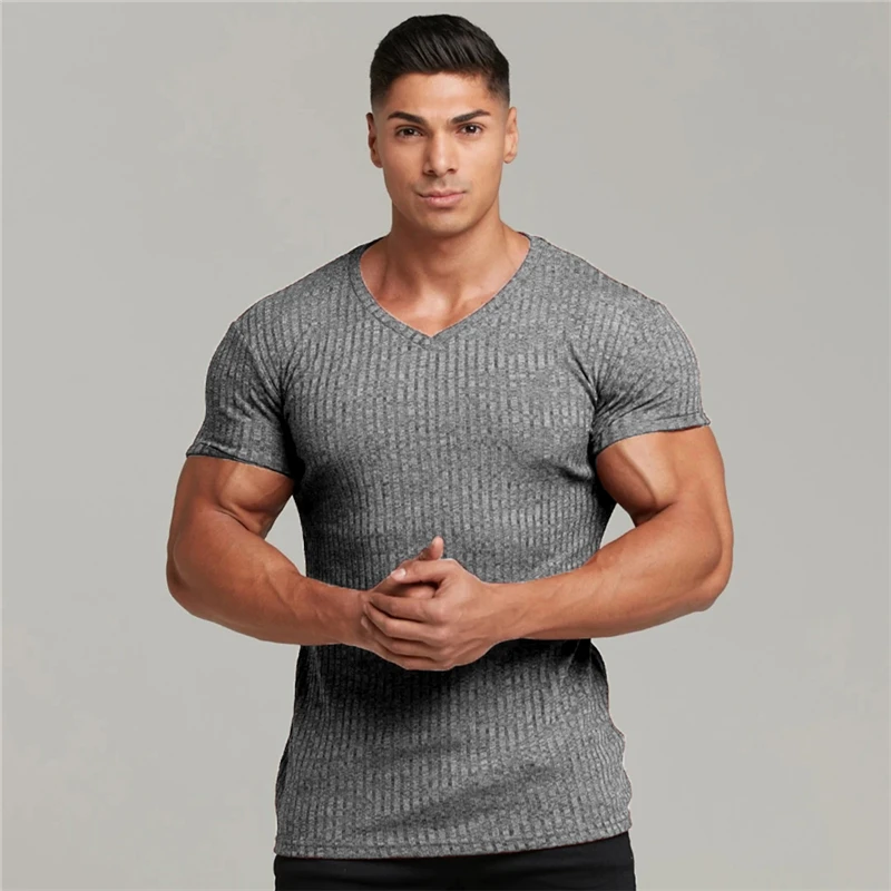 Short Sleeve Knitted T shirt Men Gym 