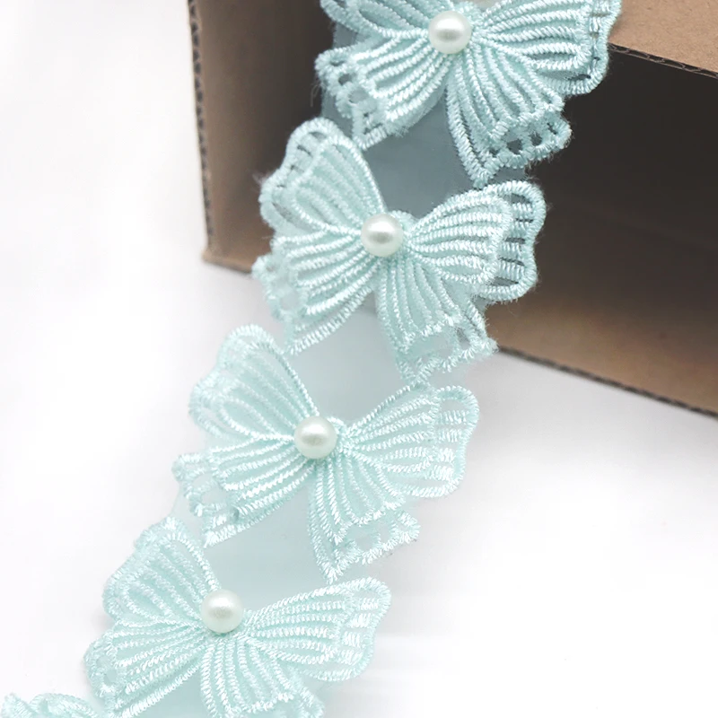 H804 Pearl Bow Flower Organza Lace Trim trimmings Knitting Wedding Lace Embroidered DIY Patchwork Ribbon Sewing Supplies Craft lace fabric,lace ribbon,lace garment accessories,sewing patches,lace sewing supplies,lace accessories,lace sewing accessories,lace decoration
