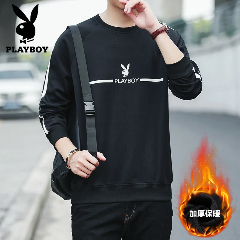PLAYBOY New Solid Color Long Sleeve Pullover Letter Printing Men's Sweatshirts Black White 4XL | Мужская одежда