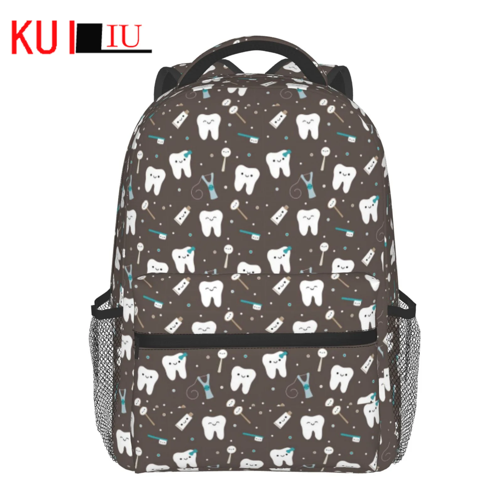 KUILIU Dentist Backpack Women Cute Cartoon Tooth Pattern School Bag For