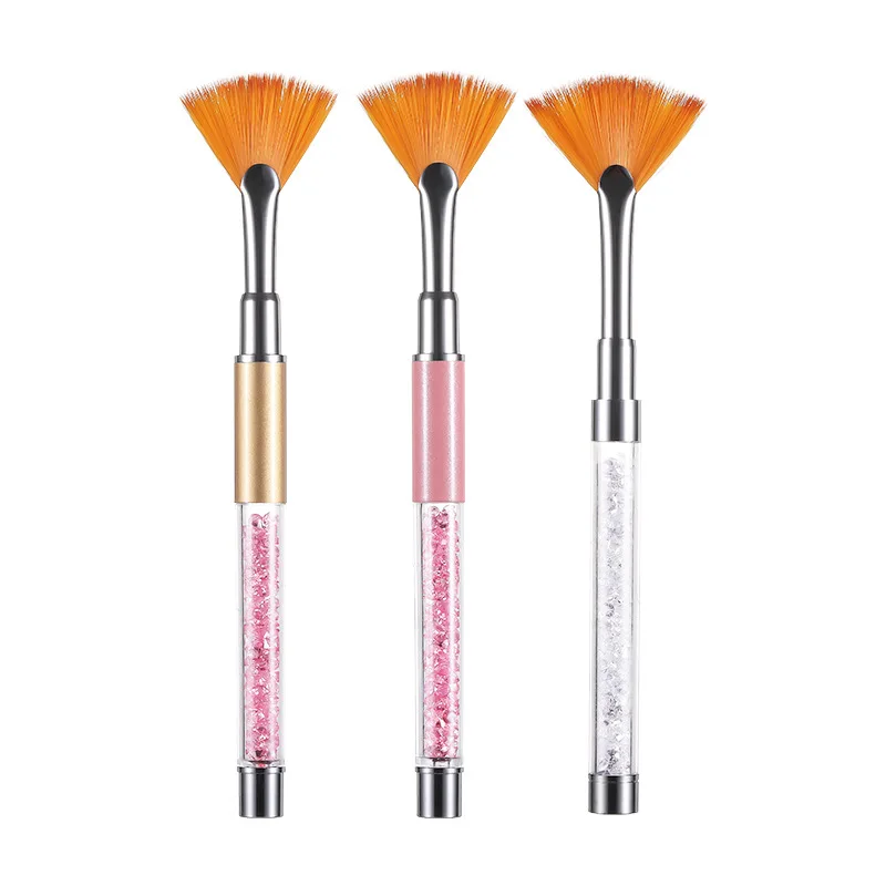 Refurbished Price of  3 Colors Nail Art Fan Shape Rhinestone Beads Glitter Powder Dust Remove Cleaner Brush Gradual Coati