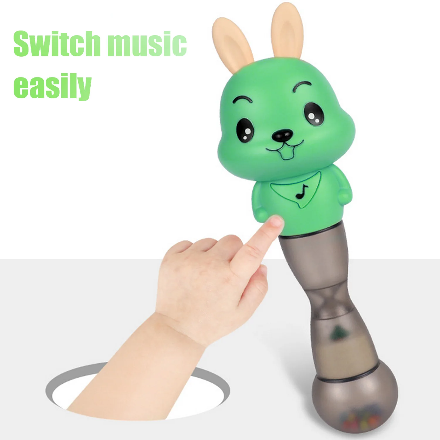 Милый мультяшный кролик ручной Погремушка шейкер палка Прорезыватель музыкальная игрушка с песочным таймером для От 0 до 1 года малышей
