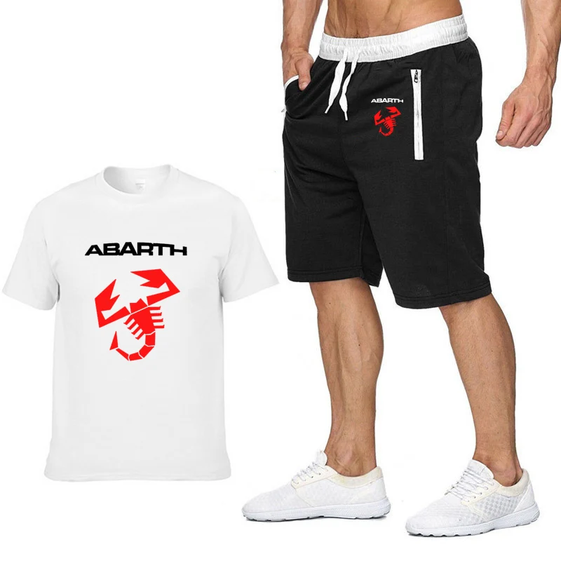 Mens Short sleeve Abarth Car Logo Summer Mens t Shirt HipHop Harajuku T-Shirt high quality Cotton T Shirts pants suit Sportswear