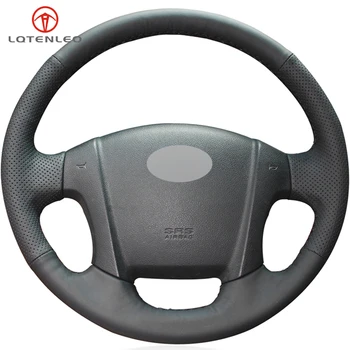 

LQTENLEO Black Artificial Leather DIY Hand-stitched Car Steering Wheel Cover For Kia Sportage 2 2005-2013 Sportage 2004-2010