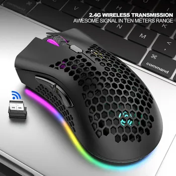 

2.4GHz Wireless Mouse USB Rechargeable 1600DPI Adjustable Mouse Hollow Out Honeycomb RGB Optical Mouse Gamer Mouse