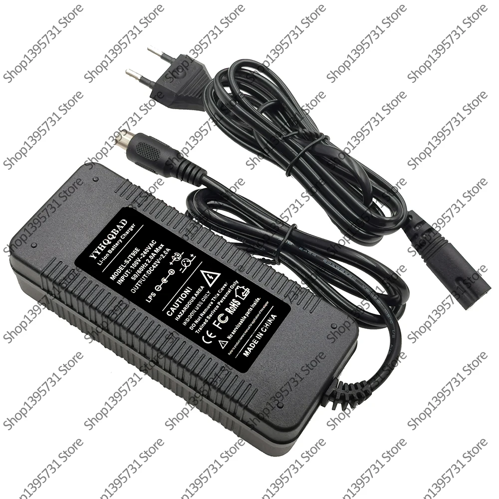 로터스 커넥터 출력 파워 보드 리튬 배터리 충전, 36V 충전기, RCA 10mm 플러그, 42V 2A