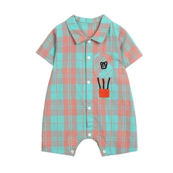 

6-12 Months Baby Boy Romper One-Pieces Infant Short Sleeve Cute Plaid Bodysuit Newborn Outfits Summer 2020 New Arrival
