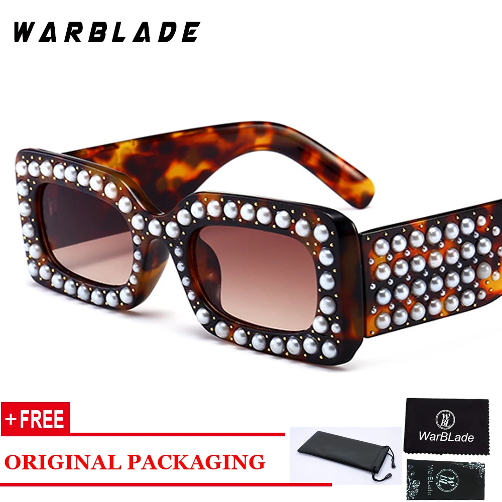WarBLade новые модные женские качественные перламутровые Квадратные Солнцезащитные очки для женщин Винтажный фирменный дизайн роскошные солнцезащитные очки женские мужские - Цвет линз: leopard tea