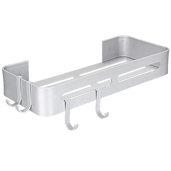 

Durable Aluminum Shower Shelf with Adhesive, No-Drilling Bathroom Shelf with Hooks, for Bathroom, Kitchen and Dorm