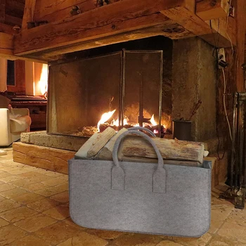 

Shopping Log Felt Bag Holder Large Capacity Newspaper Firewood Basket Handbag Wood Storage Pocket Stalls
