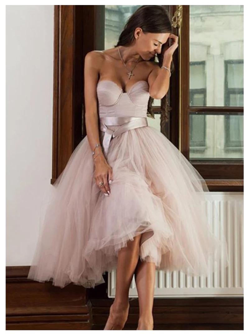 Short Informal Strapless Wedding Dress 