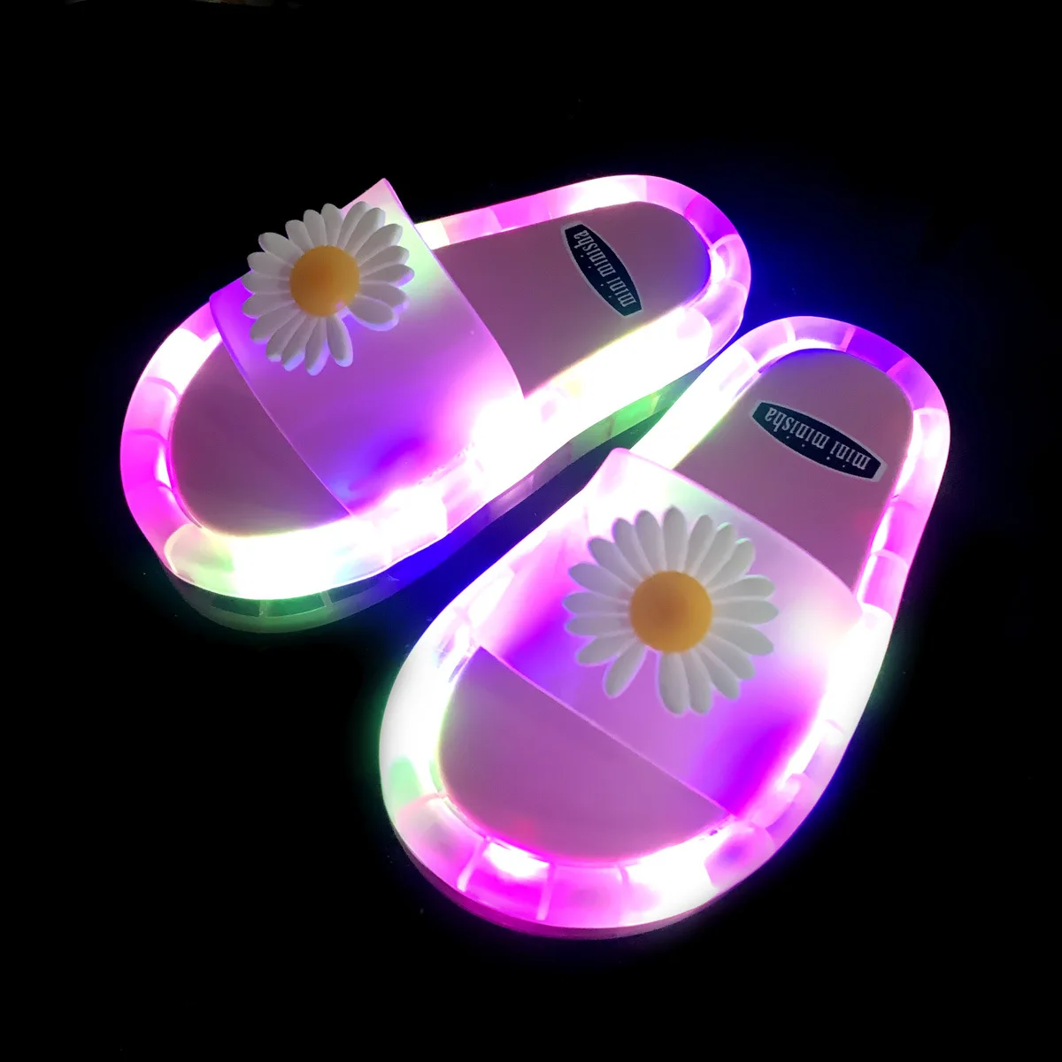 Led-Slippers Sandals Flip-Flops Flower Girls Light-Up Bathroom Smile-Print Kids for Big