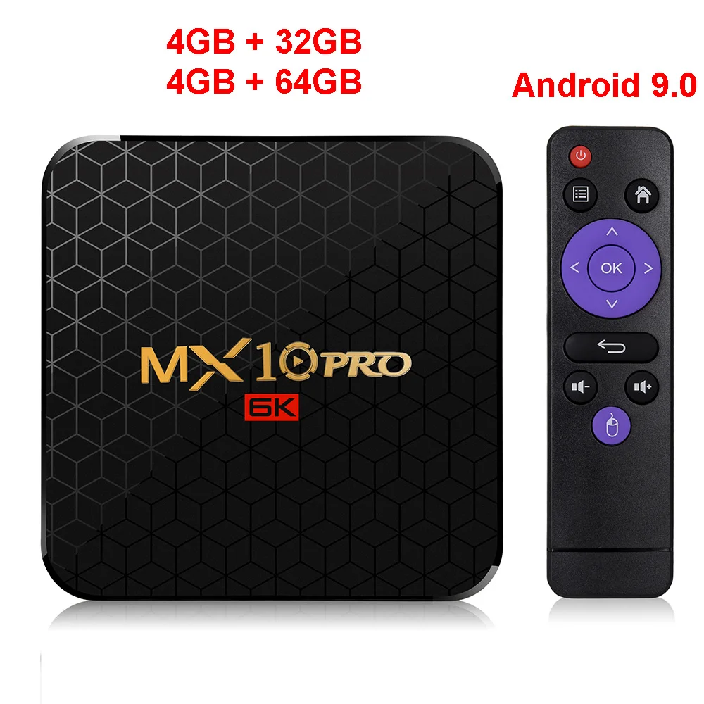 

MX10 PRO Android 9.0 TV Box 4GB RAM 32GB 64GB ROM Allwinner H6 Quad Core Media Player 2.4G Wifi USB 3.0 6K HD Smart Set Top Box