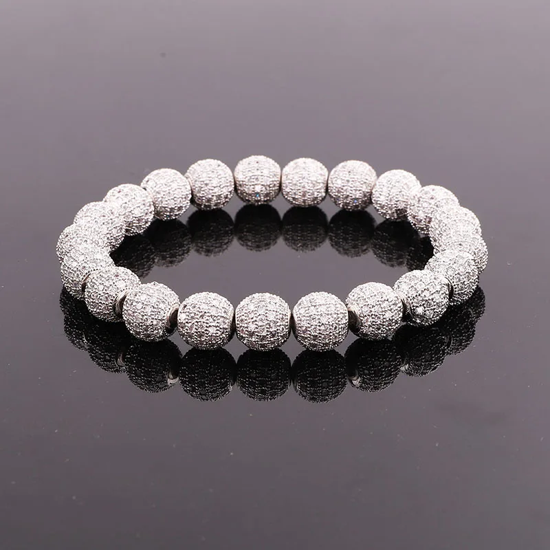 Punk Style Men Women Bracelet 10MM CZ Pave Ball Luxury Elastic Bracelet Men Women Jewelry Gift - Image 3