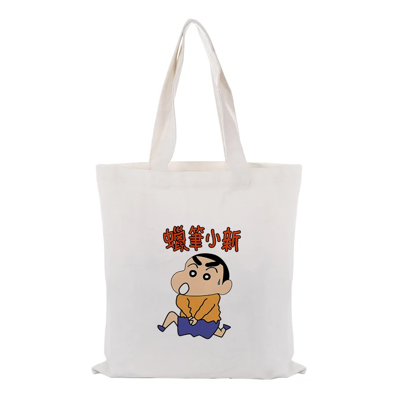 

Crayon Shin-chan Canvas Tote Bag Daily Use Text DIY Custom Print Logo Handbag Shopping Bag Eco Reusable Recycle