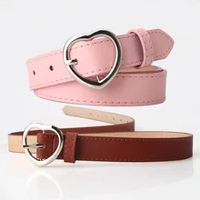 

105cm*2.4cm PU Belt Women Heart Design Metal Buckle Leisure All-Match Outdoor Solid Waistband Female Band
