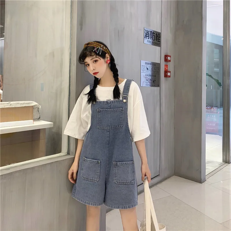 Комбинезоны женские милые Ретро Ulzzang Harajuku Kawaii с высокой талией джинсовые летние новые свободные корейские стильные студенческие женские брюки