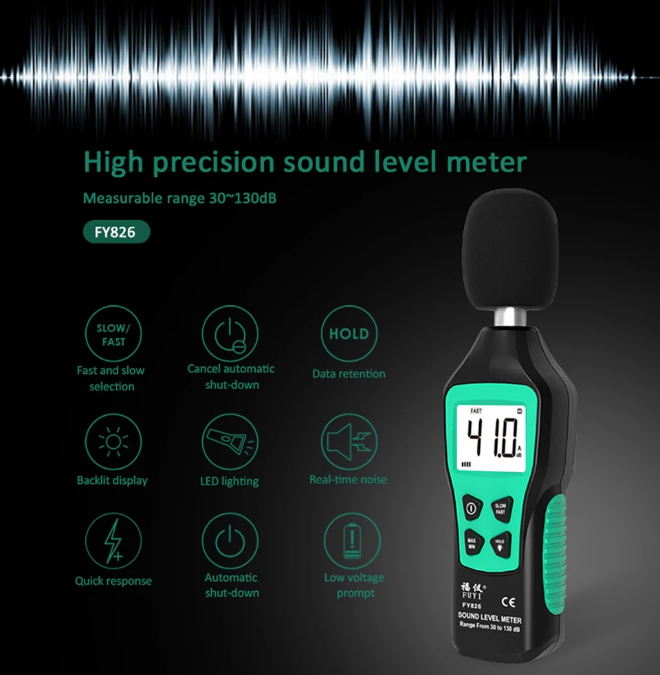 

Decibel Monitoring Sound Level Meters 30-130dB Detector Audio Tester Building Construction Diagnostic-Tool Fast/Slow Two Modes