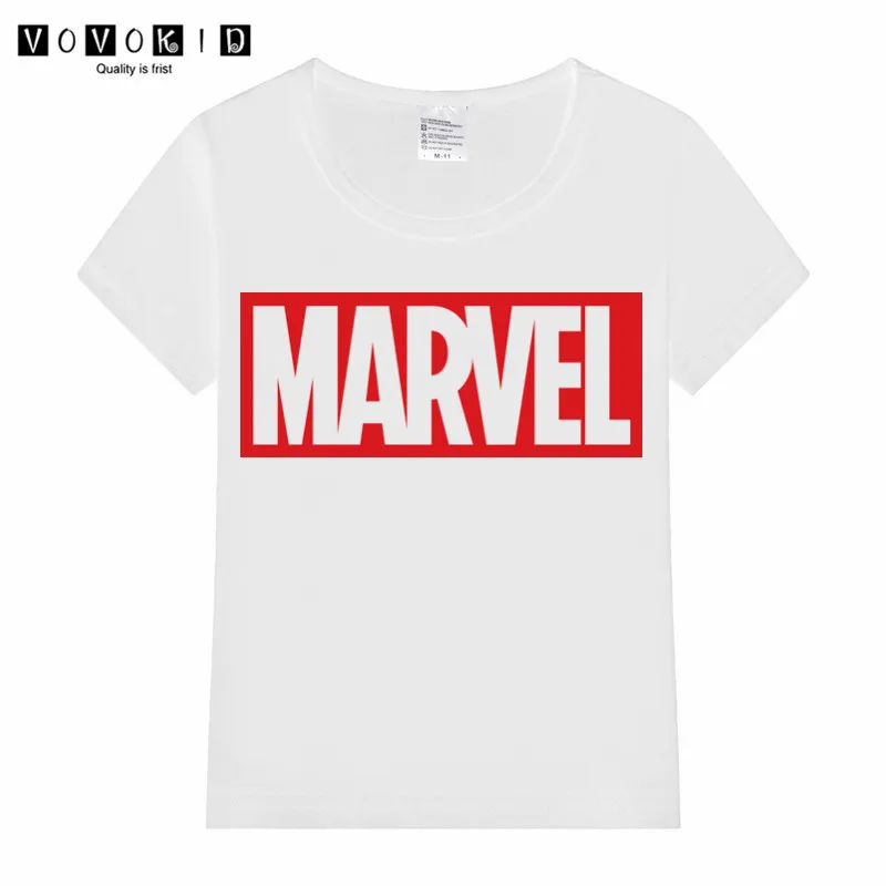 Футболка с принтом MARVEL для маленьких девочек и мальчиков детские Забавные футболки для маленьких детей розовые, серые, белые топы для маленьких девочек - Цвет: P1709C-white