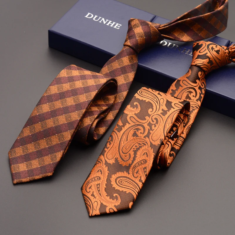 Высокое качество, новинка, шелковые Формальные Свадебные Галстуки для мужчин, тонкий галстук 6 см, дизайнерский бренд, оранжевый золотой галстук на шею с подарочной коробкой