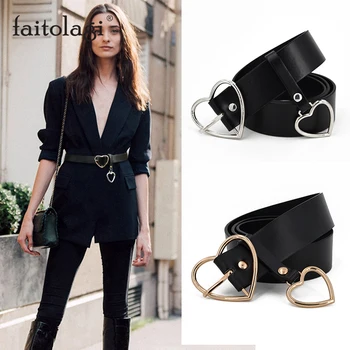 

Fashion Women Waist Belts Strap Silver Gold Heart Belt PU Leather Wild Ladies Dress Belt Female Waistband