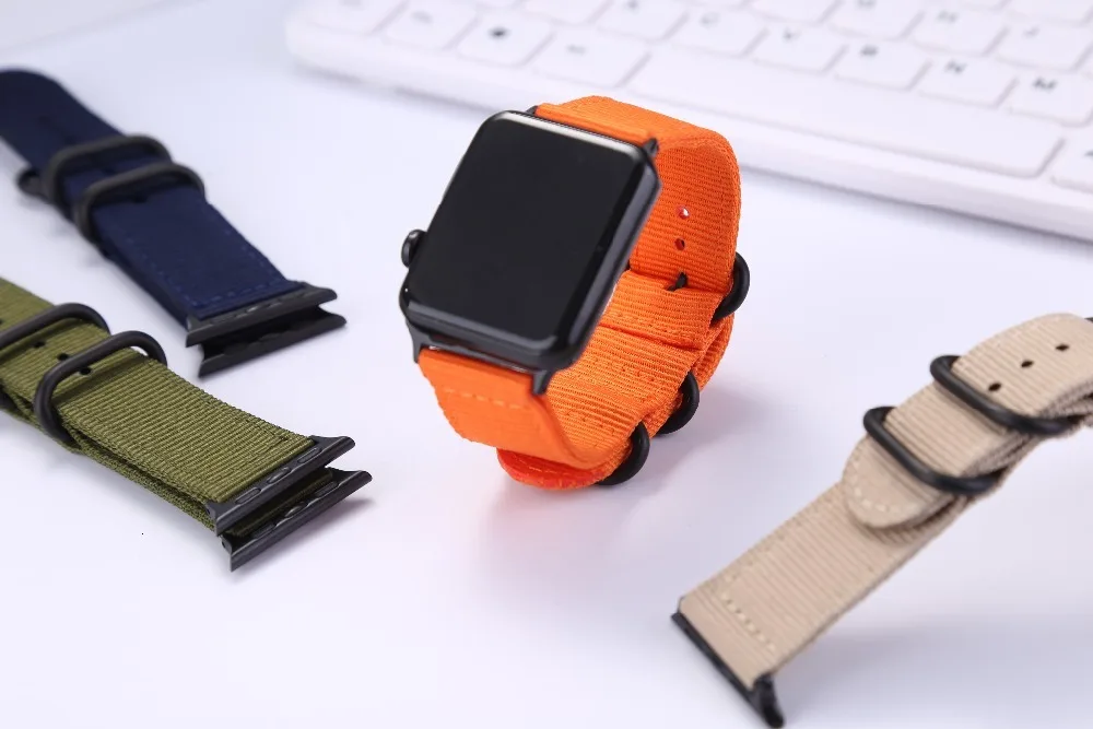 Нейлоновый ремешок для Apple Watch 42 мм 38 мм черный серебряная металлическая застёжка Спорт заменить браслет ремешок для iwatch серии 3/2/1