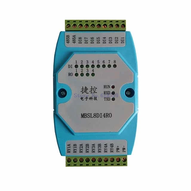 A19-- 8DI4RO Remote IO data acquisition module 8 road digital input 4 road relay isolated output module MODBUS RS485 A19-- 8DI4RO Remote IO data acquisition module 8 road digital input 4 road relay isolated output module MODBUS RS485