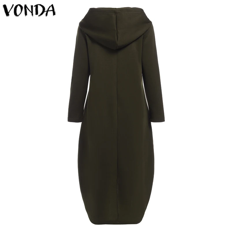 Платье с длинным рукавом VONDA осенние однотонные платья с капюшоном размера плюс пляжный сарафан богемные Vestidos Femme длинный халат