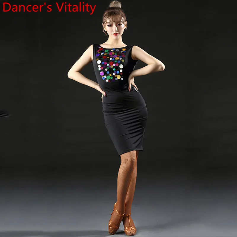 

Latin Dance Practice Clothes Women Ice Silk Glitter Sequin Dress Professional Rumba Samba Tango Cha Cha Dancing Performance Suit