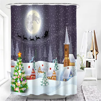 

White Snow Christmas Eve Bathroom Decorative 3D Shower Curtains Background Wall Decoration Screen For Living Room Bath Curtains