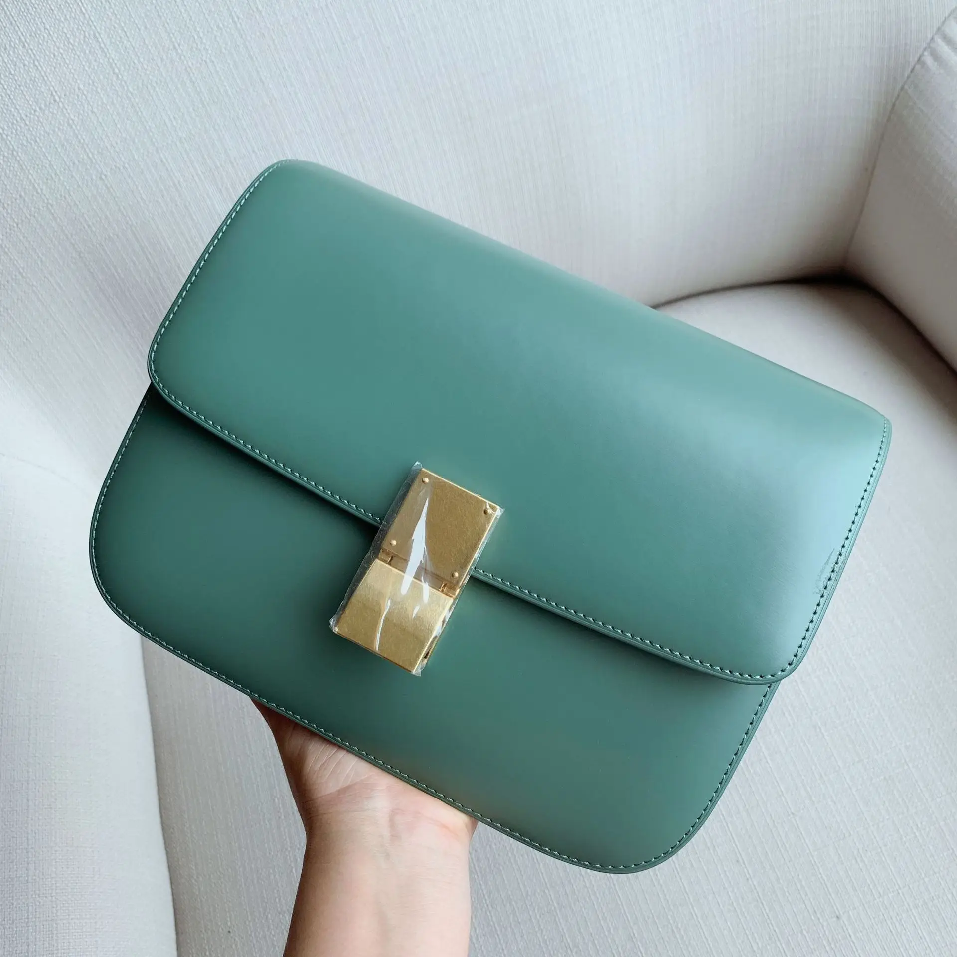 24cm green Кожаная сумка Tofu сумка Новинка Наплечная стюардесса Ретро сумочки, сумки через плечо для женщин - Цвет: 24cm green