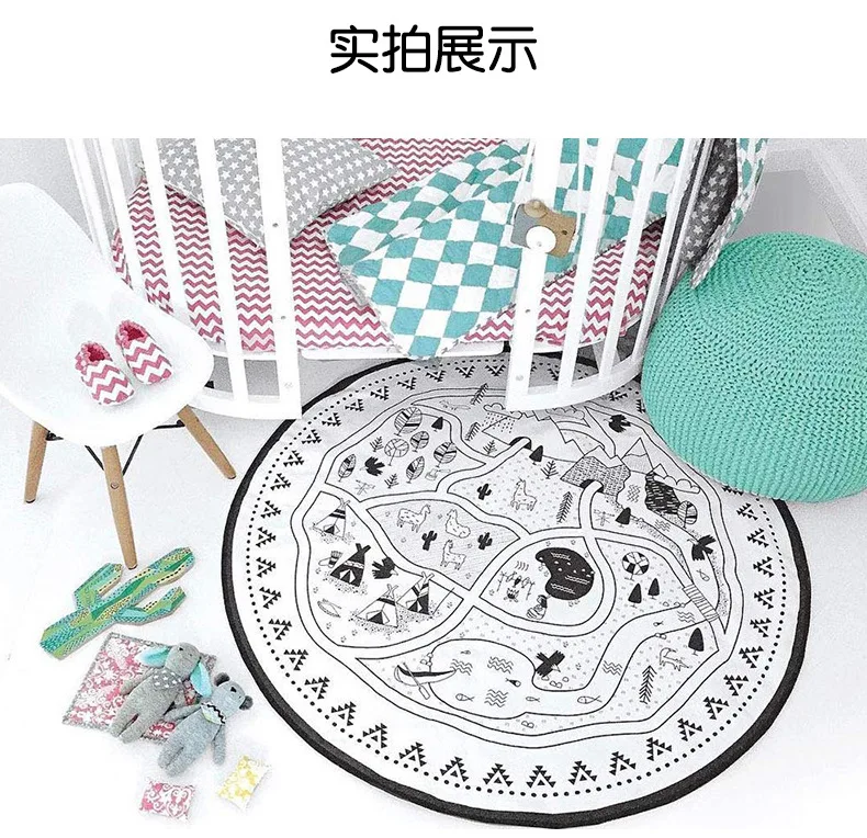 Customizable Cartoon Children Game Rug Canvas Circle Baby Crawling Mat Cotton Folding Baby Climbing Pad