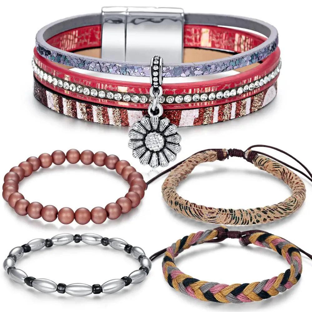 Модный браслет, винтажные богемные браслеты, многослойный кожаный браслет ручной работы, браслет для мужчин и женщин, ювелирные изделия
