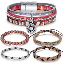 Модный браслет, винтажные богемные браслеты, многослойный кожаный браслет ручной работы, браслет для мужчин и женщин, ювелирные изделия