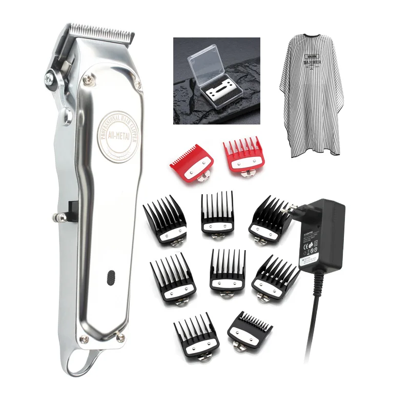 With black comb set Wmark полностью Металлическая перезаряжаемая машинка для стрижки волос с направляющим расчесом набор и режущий кабель и керамическое лезвие Парикмахерская 1919 триммер для волос - Цвет: With black comb set