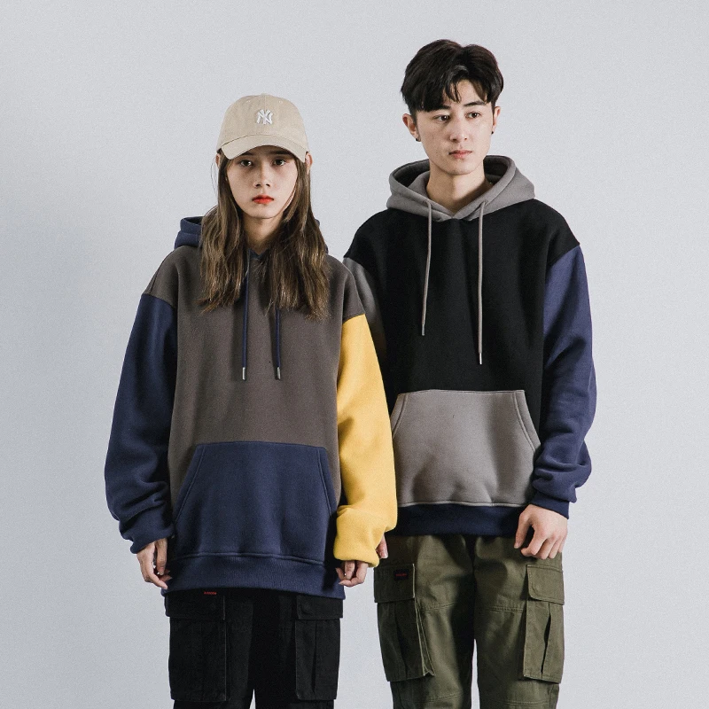 

Men's hoodie 2019 new slim patchwork solid color hoodie long sleeve loose casual fashion personality youth men's wear