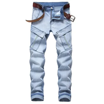 

More than 2020 young men during the spring and autumn stitching jeans straight stretch jeans pockets