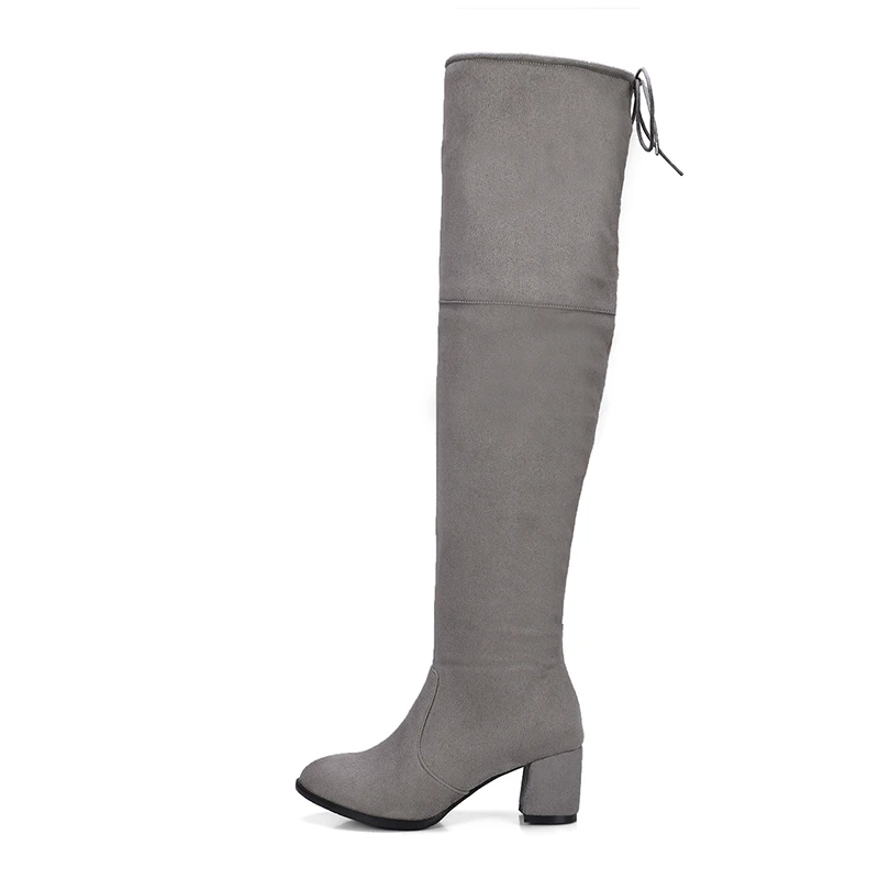 Taoffen/ г. Модные женские сапоги выше колена повседневные зимние высокие сапоги без застежки на массивном каблуке пикантная Офисная Рабочая обувь женские размеры 34-43