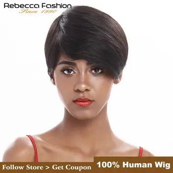 

Rebecca Mix Color Short Straight Hair Wig Peruvian Remy Human Hair Wigs For Black Women Brown Red Pixie Cut Wig Free Shipping