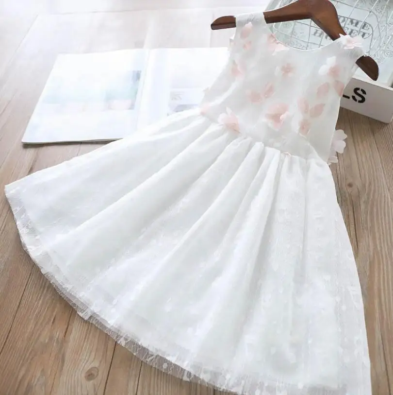Белое платье с цветочным рисунком для девочек; Новинка года; детское свадебное платье; высококачественное платье принцессы; ; детская одежда; 6 шт./лот