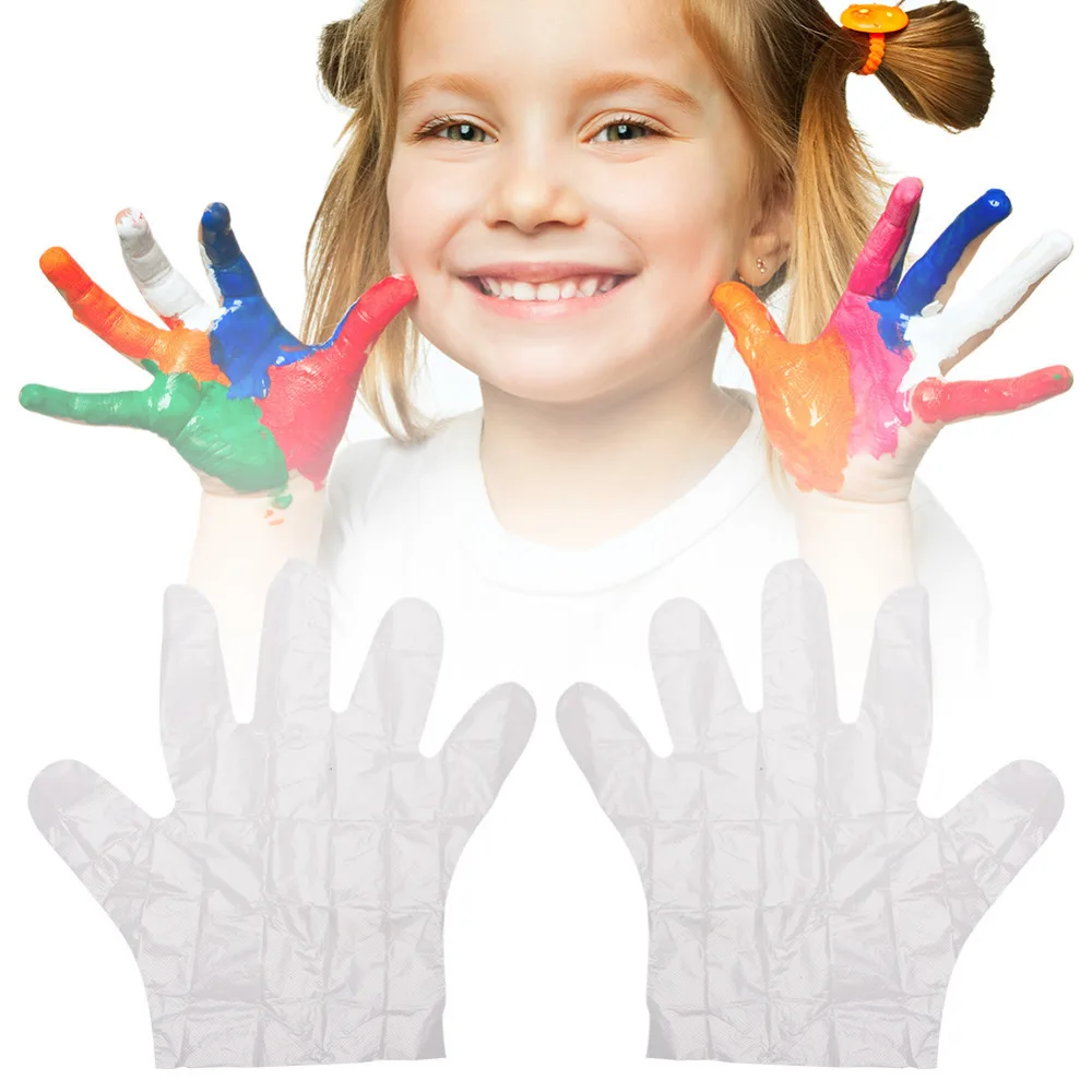 

Disposable Glove Multipurpose Pe Disposable Protective One-off Plastic Glove Cooking Eating Gloves For Children Kids 100 Pcs/lot