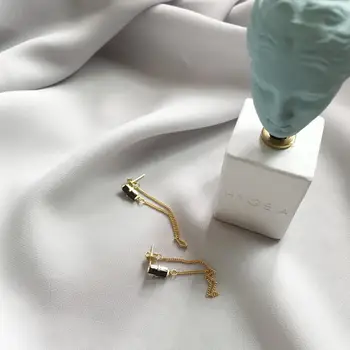 

High-end temperament S925 sterling silver earrings black zircon gold earrings line, for women party wedding fashion fine jewelry