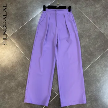 

SHENGPALAE 2020 Summer New Design High Waist Purple Casual Long Pants Women Trousers Fashion Pantalon Femme MI955