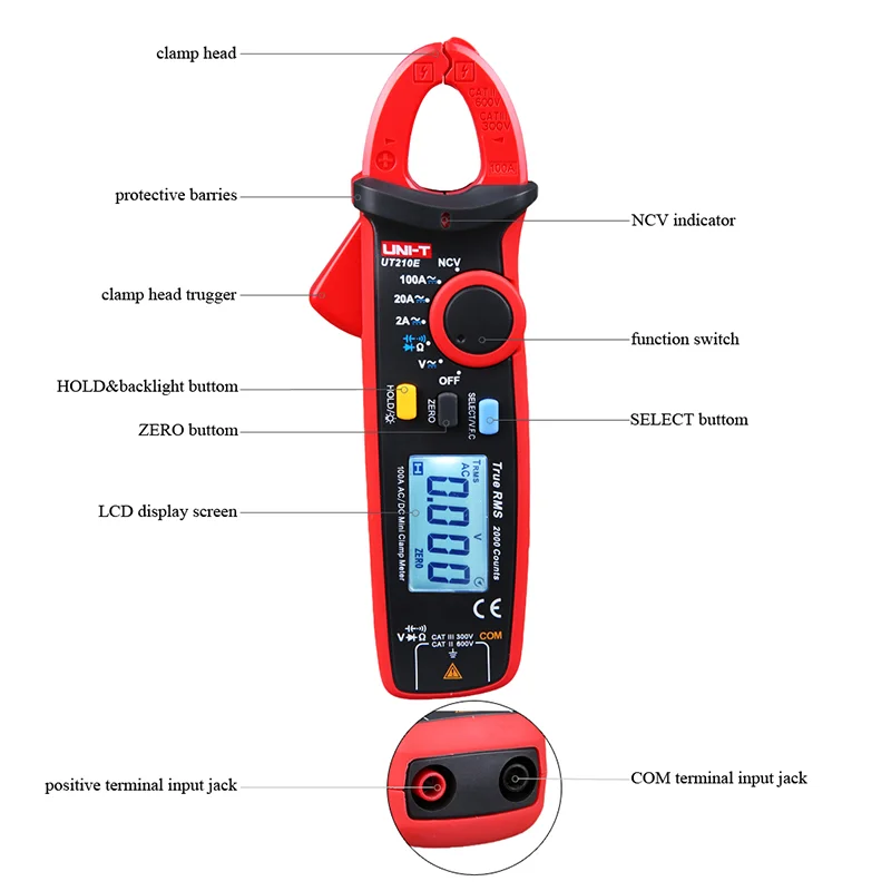 Цифровые токоизмерительные клещи UT210E True RMS Бесконтактный мультиметр UT210D/A с