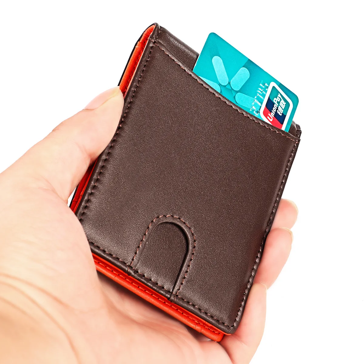 

RFID Blocking Genuine Leather Men's Money Clip Wallet With Coin Pocket Credit Card Cash Holder Metal Clamp Purse ID Case For Man