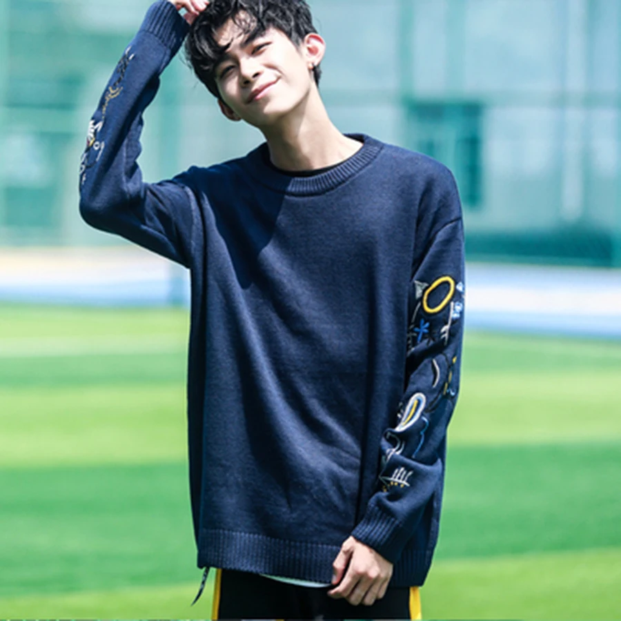 

Knitted Sweater Streetwear For Men 5xl Hip Hop Sweaters Mens Vintage Embroidery Loose Winter Knitting Sweater Pullovers o-Neck