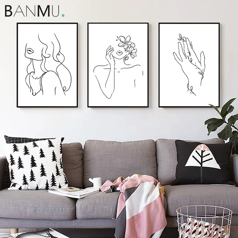 BANMU Nordic Minimalist Line Art Prints Black White Figure Line Wall Art Canvas Painting Home Decor Drawing Poster BANMU Nordic Minimalist Line Art Prints Black White Figure Line Wall Art Canvas Painting Home Decor Drawing Poster